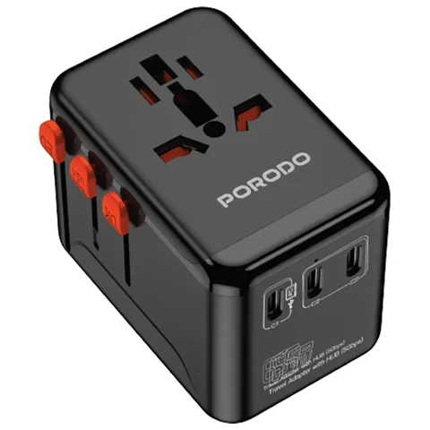 Porodo 5Gbps USB hub universal travel adapter 65W