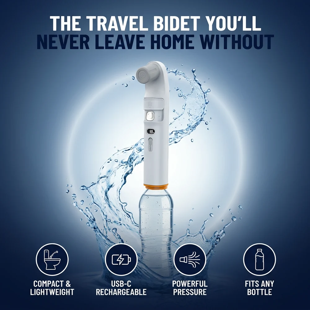 The travel bidet you'll never leave home without — compact and lightweight, USB-C rechargeable, powerful pressure, fits any bottle